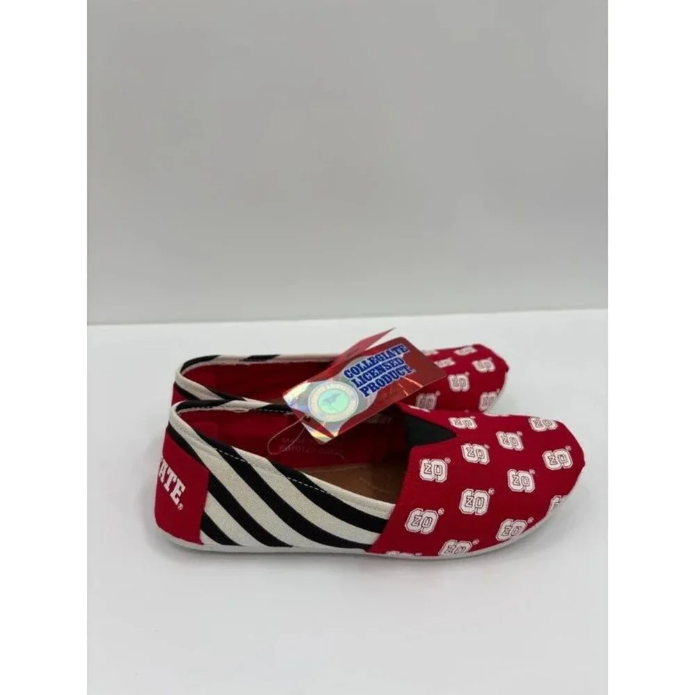 Foco NC State Wolfpack Womens Size 8 Stripe Canvas Shoes NCAA Slip On New